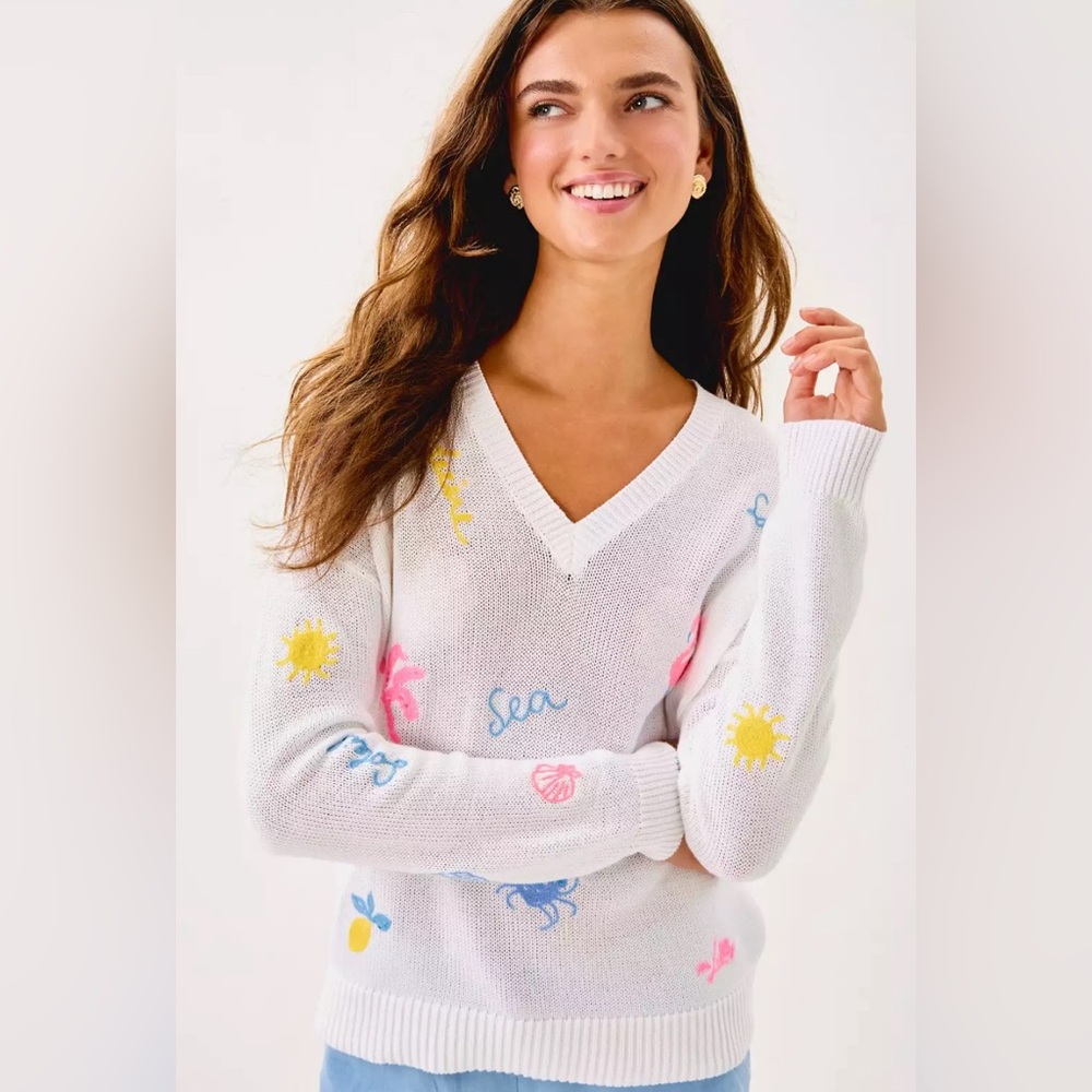 NWT-Lily Pulitzer Tensley Sweater in Resort White Serenade Sweater-Size S